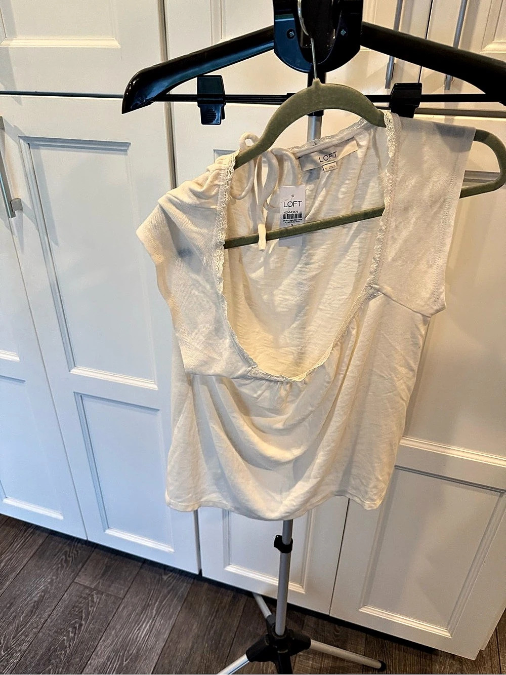 LOFT NWT Lace Trim Square Neck Top White Small